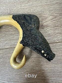 Vintage Unusual Unique 53 Shepherds Crook Boars Head Hand Carved Walking Stick