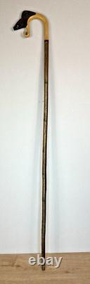 Vintage Unusual Unique 53 Shepherds Crook Boars Head Hand Carved Walking Stick