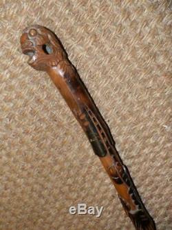 Vintage WW2 Royal Navy HMS Peterel Hand-Carved African Walking Cane