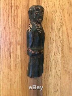Vintage WWI Era Folk Art Carved Figural Injured Black Soldier Cane Walking Stick