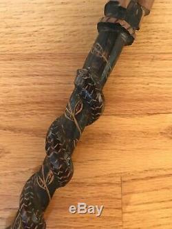 Vintage WWI Era Folk Art Carved Figural Injured Black Soldier Cane Walking stick