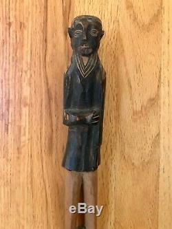 Vintage WWI Era Folk Art Carved Figural Injured Black Soldier Cane Walking stick