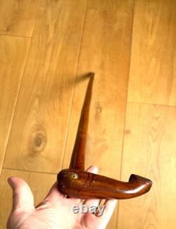 Vintage Walking Cane Hand Carved Folk Art Whale in Elm Wood 93cm Heavy 400 grams