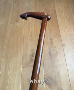 Vintage Walking Cane Hand Carved Folk Art Whale in Elm Wood 93cm Heavy 400 grams