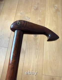 Vintage Walking Cane Hand Carved Folk Art Whale in Elm Wood 93cm Heavy 400 grams