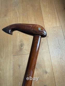 Vintage Walking Cane Hand Carved Folk Art Whale in Elm Wood 93cm Heavy 400 grams