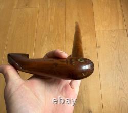 Vintage Walking Cane Hand Carved Folk Art Whale in Elm Wood 93cm Heavy 400 grams