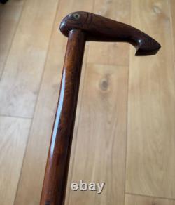 Vintage Walking Cane Hand Carved Folk Art Whale in Elm Wood 93cm Heavy 400 grams