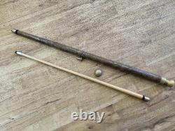 Vintage Walking Cane Stick Concealed Pool Cue Billiards Brass Carved Wood Vintage Walking Cane Stick Concealed Pool Cue Billiards Brass Carved Wood