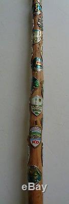 Vintage Walking Stick Cane 46 inches German Decals Carved 1975 Folk Art