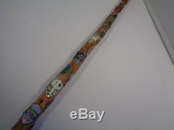 Vintage Walking Stick Cane 46 inches German Decals Carved 1975 Folk Art
