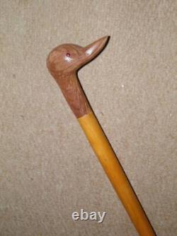 Vintage Walking Stick/Cane Hand-Carved Duck Head Handle With Red Eyes 91cm