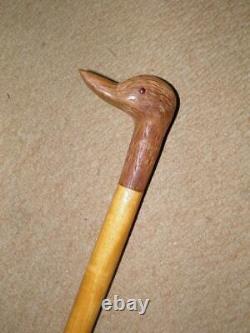 Vintage Walking Stick/Cane Hand-Carved Duck Head Handle With Red Eyes 91cm