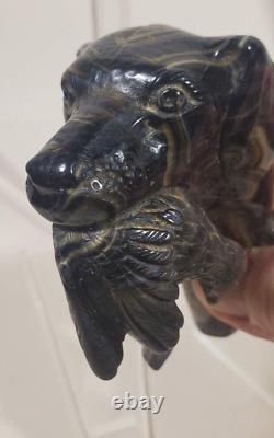 Vintage Walking Stick Cane Handle Carved Bakelite Dog Head Labrador w Bird