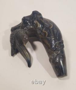Vintage Walking Stick Cane Handle Carved Bakelite Dog Head Labrador w Bird