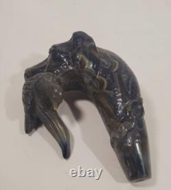Vintage Walking Stick Cane Handle Carved Bakelite Dog Head Labrador w Bird