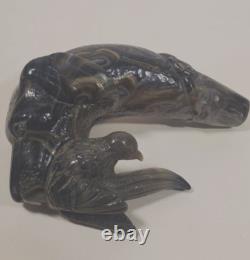 Vintage Walking Stick Cane Handle Carved Bakelite Dog Head Labrador w Bird