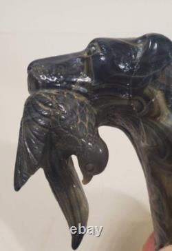 Vintage Walking Stick Cane Handle Carved Bakelite Dog Head Labrador w Bird