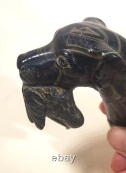 Vintage Walking Stick Cane Handle Carved Bakelite Dog Head Labrador w Bird