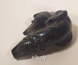 Vintage Walking Stick Cane Handle Carved Bakelite Dog Head Labrador w Bird