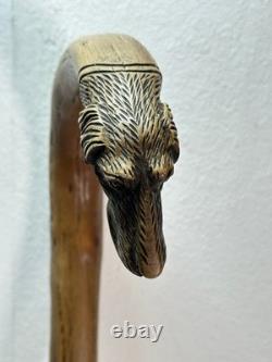Vintage Walking Stick Dog Head Carved Hunting Dog, German Turnerplakette