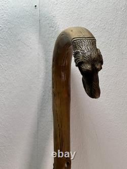 Vintage Walking Stick Dog Head Carved Hunting Dog, German Turnerplakette