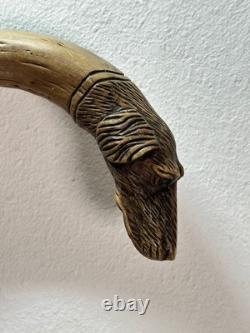 Vintage Walking Stick Dog Head Carved Hunting Dog, German Turnerplakette