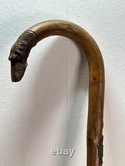 Vintage Walking Stick Dog Head Carved Hunting Dog, German Turnerplakette