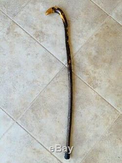Vintage Walking Stick Fantasy Wizard Carved Wood Cane Amazing Grain Character