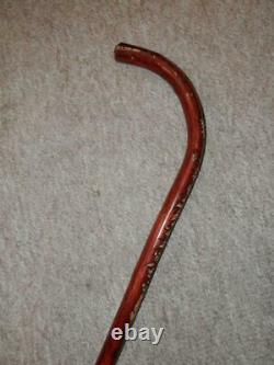 Vintage Walking Stick Hand-Carved Floral Pattern With Inset Clear Quartz 89cm