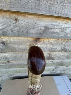 Vintage Walking Stick With Carved Deer Antler Handle & Wooden Pad