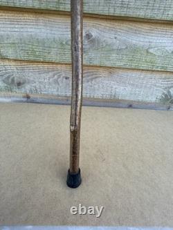 Vintage Walking Stick With Carved Deer Antler Handle & Wooden Pad