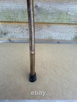 Vintage Walking Stick With Carved Deer Antler Handle & Wooden Pad