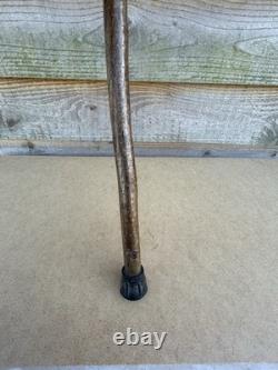 Vintage Walking Stick With Carved Deer Antler Handle & Wooden Pad