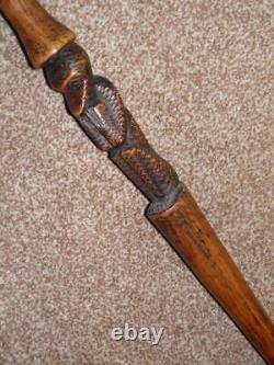 Vintage Weighted Carved Walking Stick'See No Evil, Speak No Evil, Say No Evil