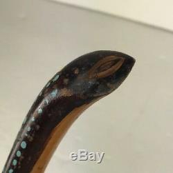 Vintage Wood Hand Carved Cane Walking Stick Snake Serpent Warrior 42