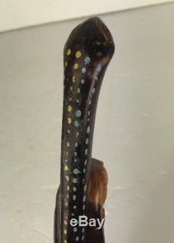 Vintage Wood Hand Carved Cane Walking Stick Snake Serpent Warrior 42