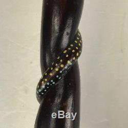 Vintage Wood Hand Carved Cane Walking Stick Snake Serpent Warrior 42