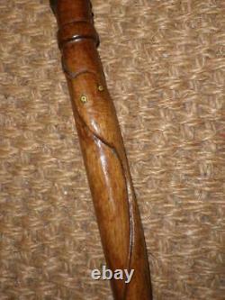 Vintage Wooden Carved Snake Themed Walking Cane 85cm