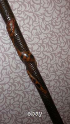 Vintage Wooden Hand Carved Dress Cane With Snake Designed Around The Cane 92cm
