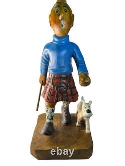 Vintage Wooden Hand carved Hiking Tin Tin With Walking Stick/Cane Figurine 44cm