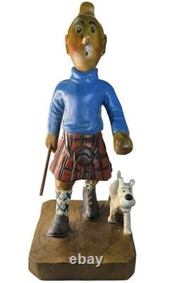 Vintage Wooden Hand carved Hiking Tin Tin With Walking Stick/Cane Figurine 44cm