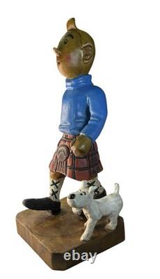 Vintage Wooden Hand carved Hiking Tin Tin With Walking Stick/Cane Figurine 44cm