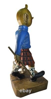 Vintage Wooden Hand carved Hiking Tin Tin With Walking Stick/Cane Figurine 44cm