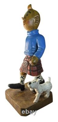 Vintage Wooden Hand carved Hiking Tin Tin With Walking Stick/Cane Figurine 44cm