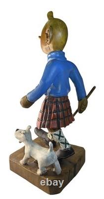 Vintage Wooden Hand carved Hiking Tin Tin With Walking Stick/Cane Figurine 44cm