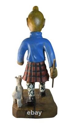 Vintage Wooden Hand carved Hiking Tin Tin With Walking Stick/Cane Figurine 44cm