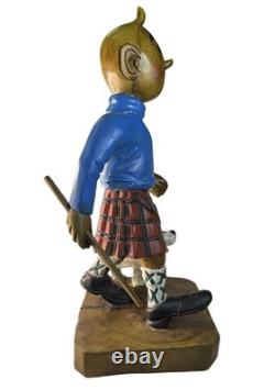 Vintage Wooden Hand carved Hiking Tin Tin With Walking Stick/Cane Figurine 44cm