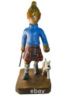 Vintage Wooden Hand carved Hiking Tin Tin With Walking Stick/Cane Figurine 44cm