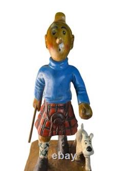 Vintage Wooden Hand carved Hiking Tin Tin With Walking Stick/Cane Figurine 44cm